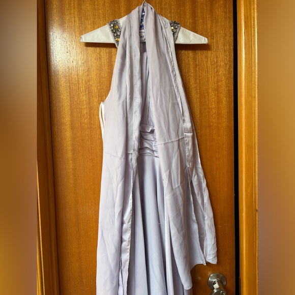 Light Purple Halterneck Formal Dress with Jewelled Neckline - Picture 11 of 12